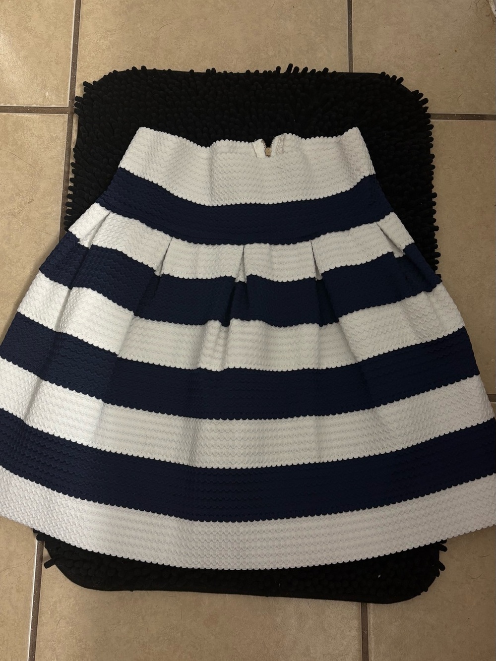NEST Fragrances Navy & White Striped Pleated Mini Skirt